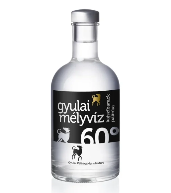 Gyulai Mélyvíz kajszibarack pálinka. Gyulai Mélyvíz marhuľovica. 60% alkohol.