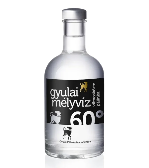 Gyulai Mélyvíz Vilmoskörte pálinka. Gyulai Mélyvíz Vilmošská Hruškovica. 60% alkohol.